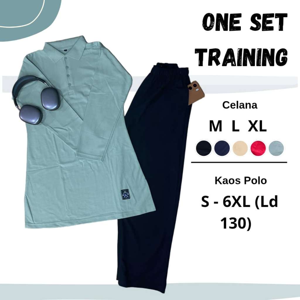 [NEW ARRIVALS] One Set Setelan Training Tunik Wanita Celana  HITAM + Kaos Krah