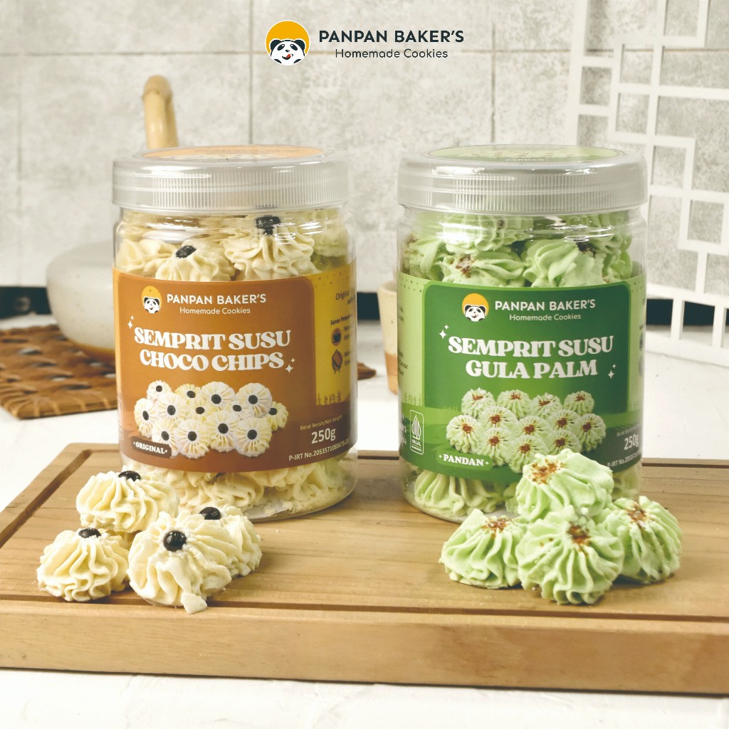 

Semprit Susu Panpan Baker's Tabung 250 gr - Pandan Gula Palm dan Original Chocochips - Kue Kering