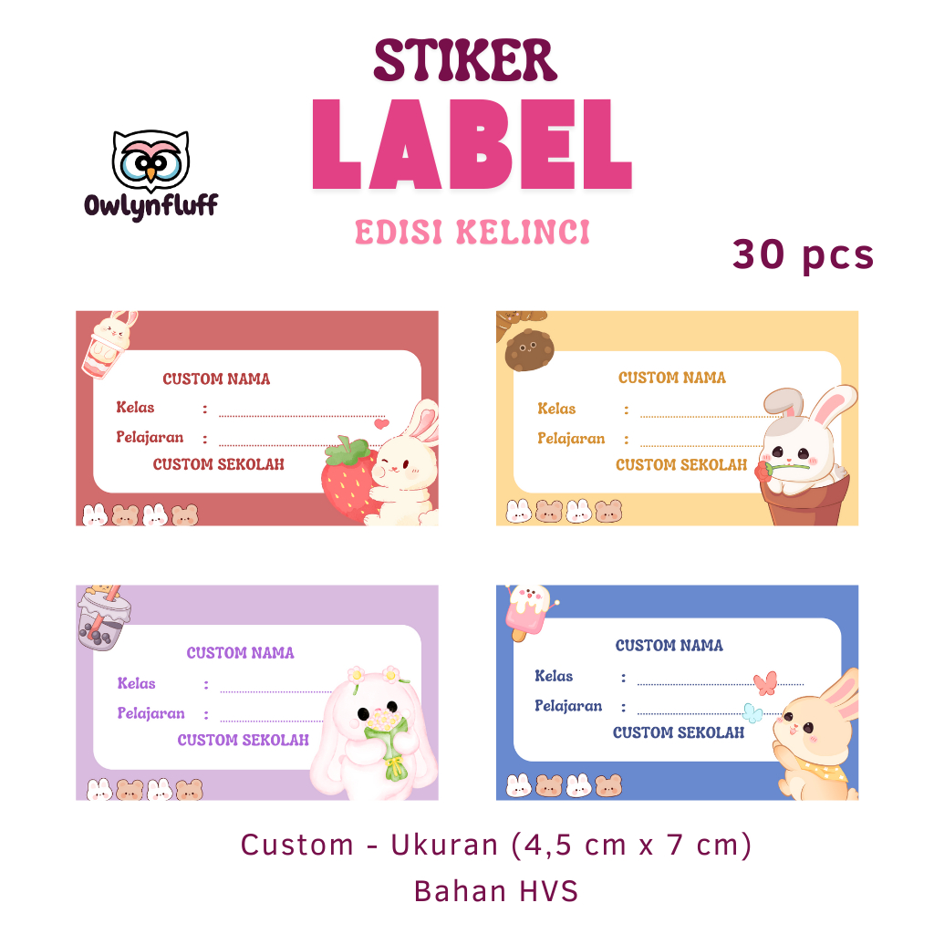 

30 Pcs Stiker Label Nama Buku Edisi Kelinci (Custom)