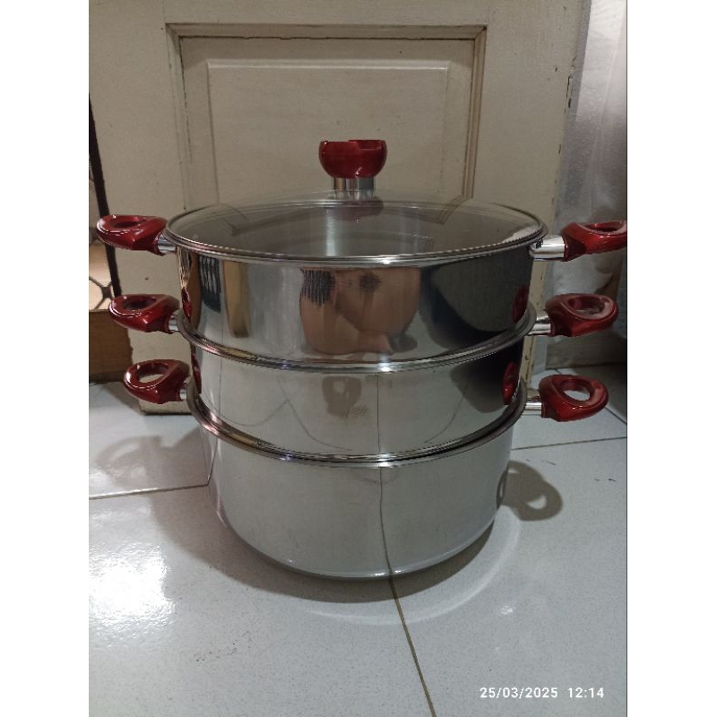 Panci Kukus Steamer Supra 32 cm Susun 3 Stainless Steel Tutup Kaca