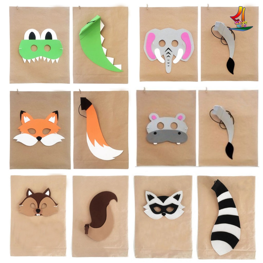 topeng flanel karakter hewan asesoris ekor dan topeng
