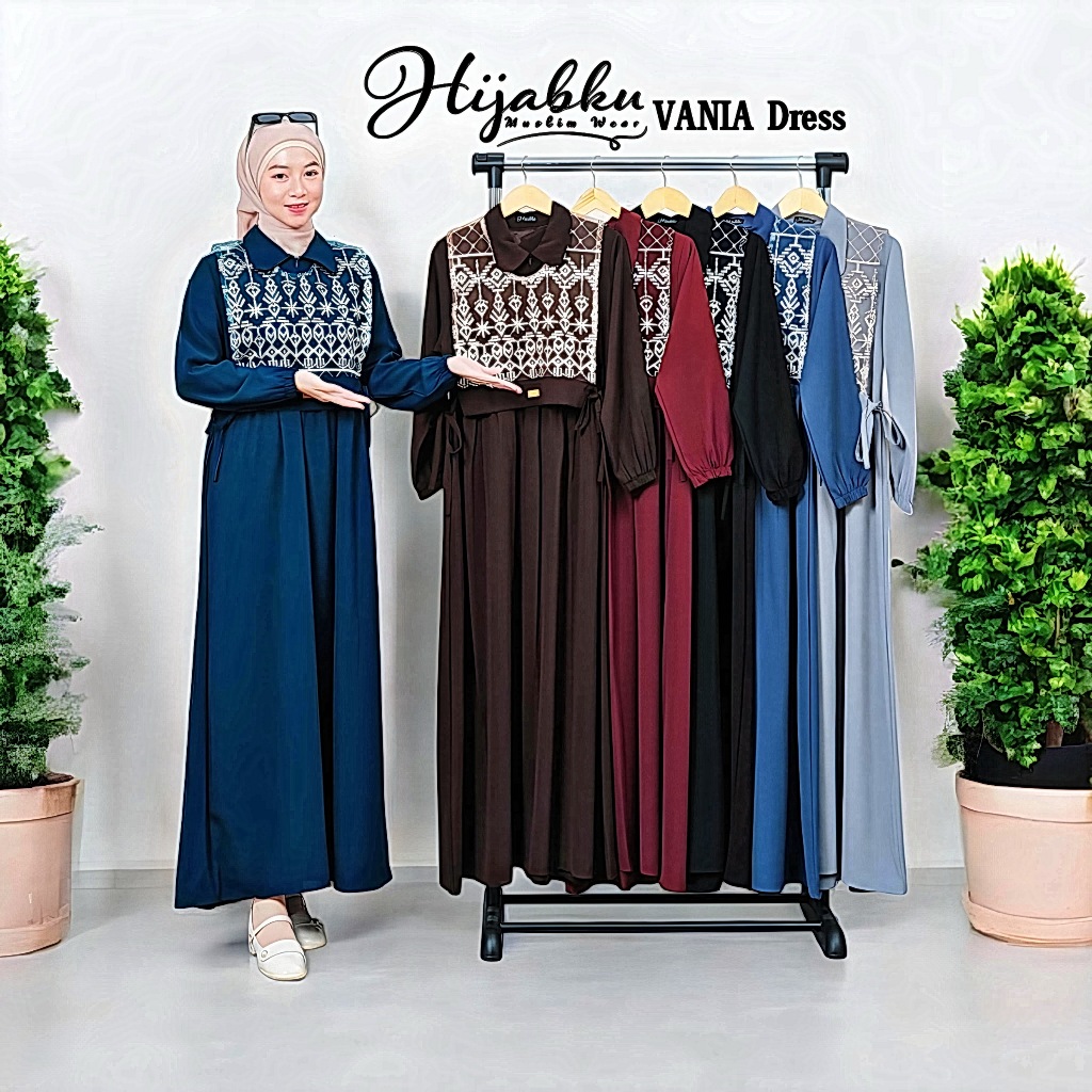 Gamis Wanita/Remaja Exclusive Vania Dress Rompi Cantik HIJABKU Original, Baju Muslim Wanita Dewasa