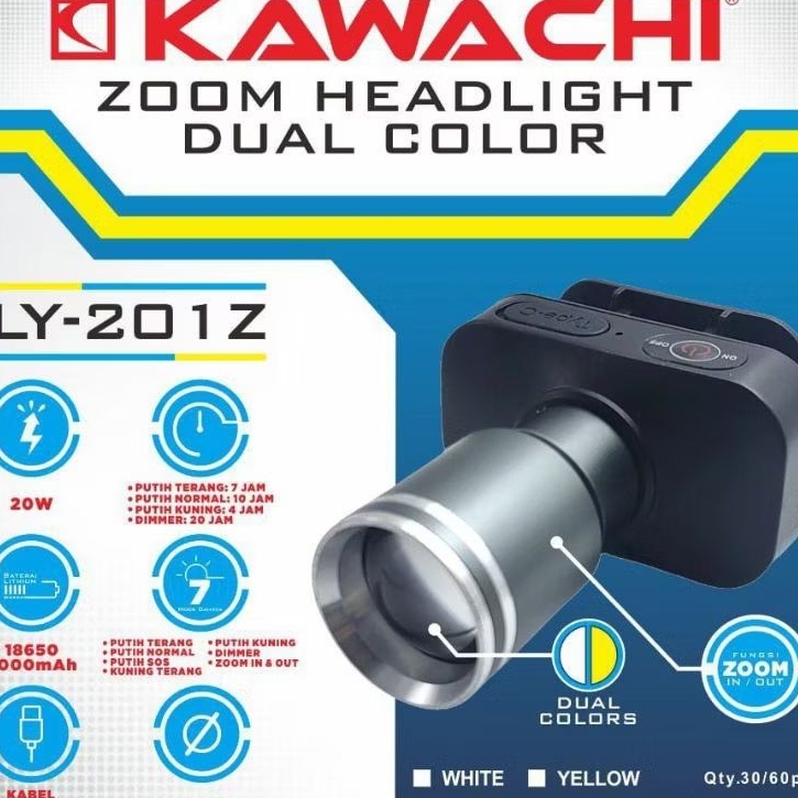 Senter Kepala Kawachi Zoom 20 Watt Dua Warna LY-201Z