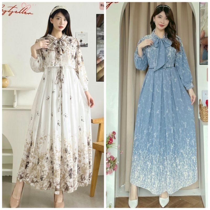 Ahya Korean Dress Gamis Lipit ala Hanbok Import Terbaru 2024 Korea Korean Style Baju Gamis Ceruty Wo