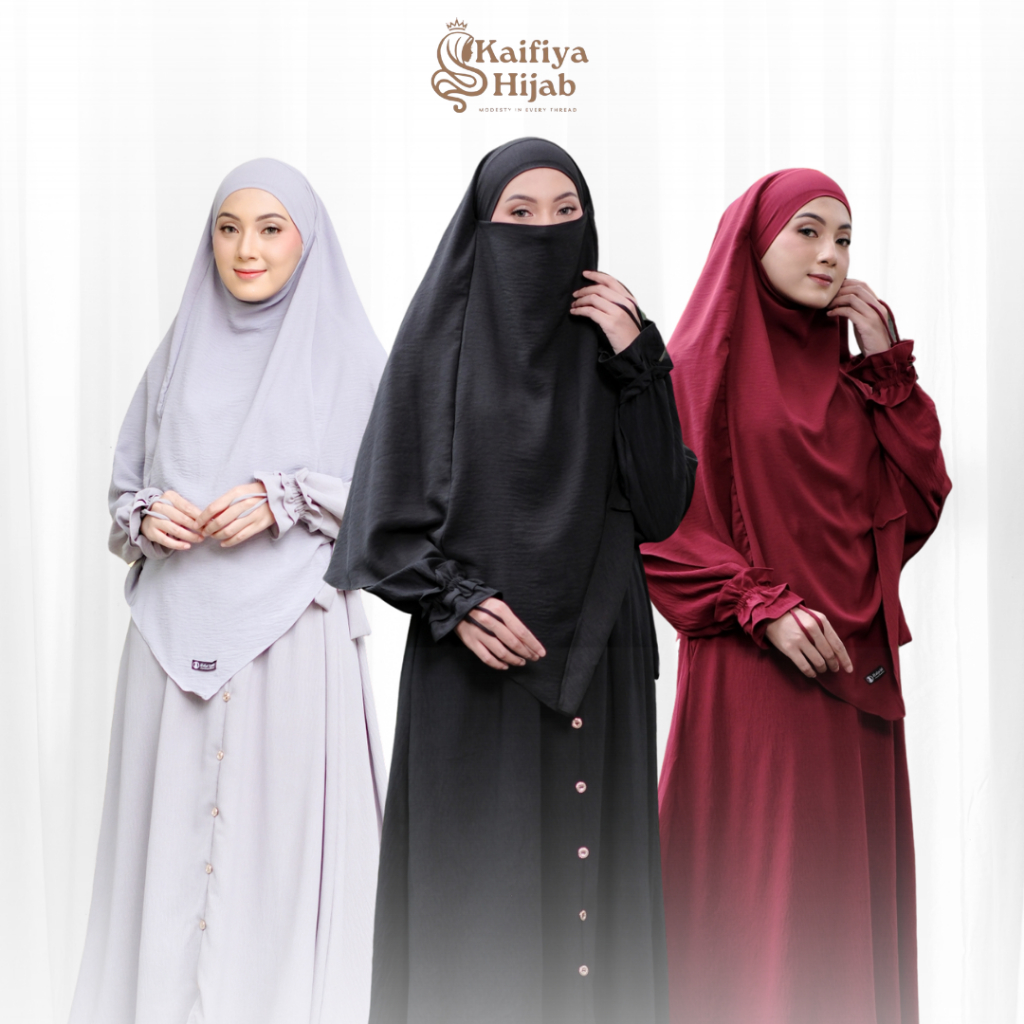 Gamis Abaya Set French Khimar Aminah Cadar Baju Muslimah Setelan Haji Umroh Crinkle Airflow