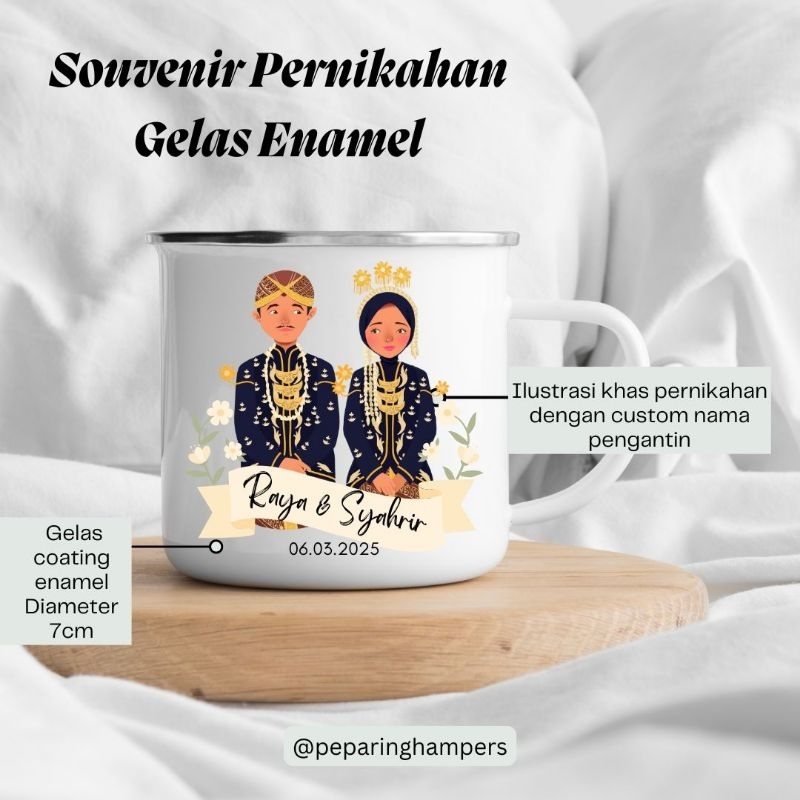 SOUVENIR PERNIKAHAN CUSTOM GELAS ENAMEL ESTETIK