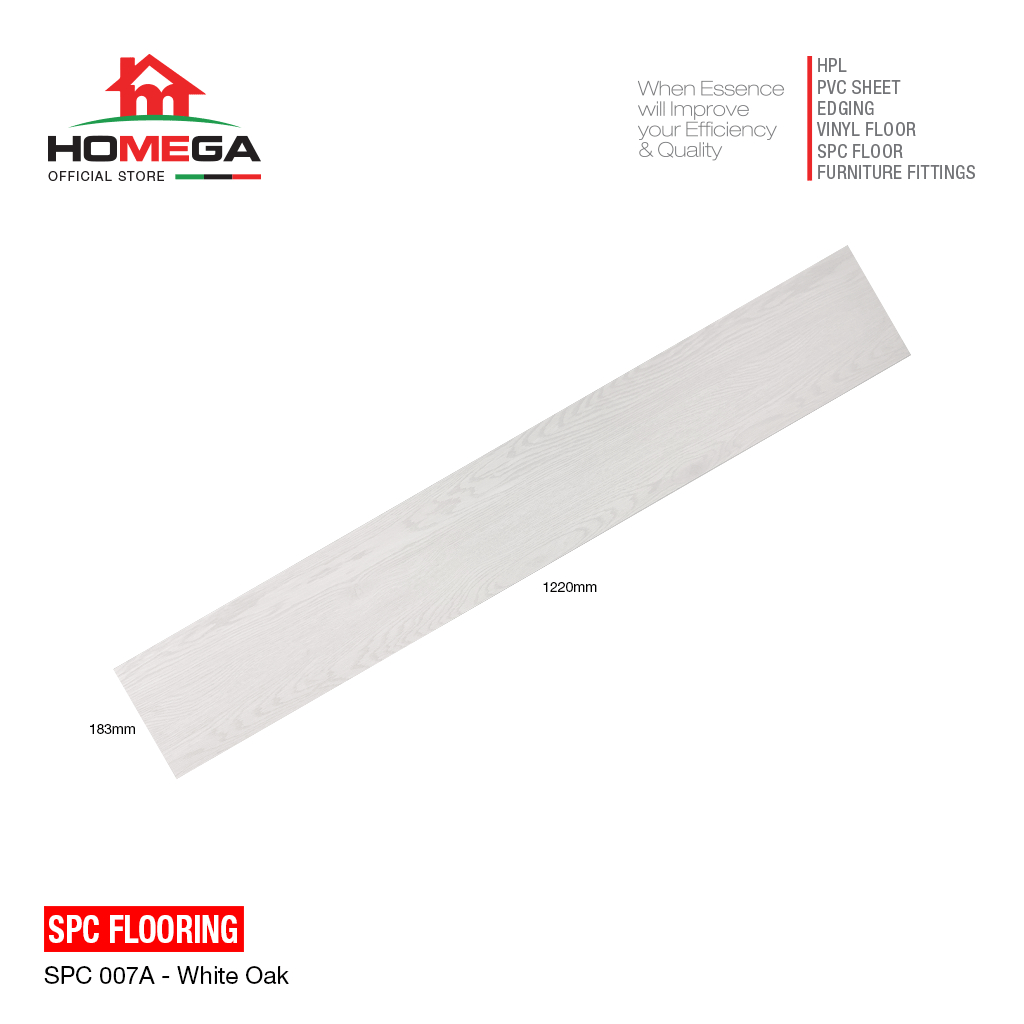 HOMEGA SPC Flooring - Lantai Kayu Parket Parkit Parquet Klik Tanpa Lem - Tekstur White Oak - 1 Pcs