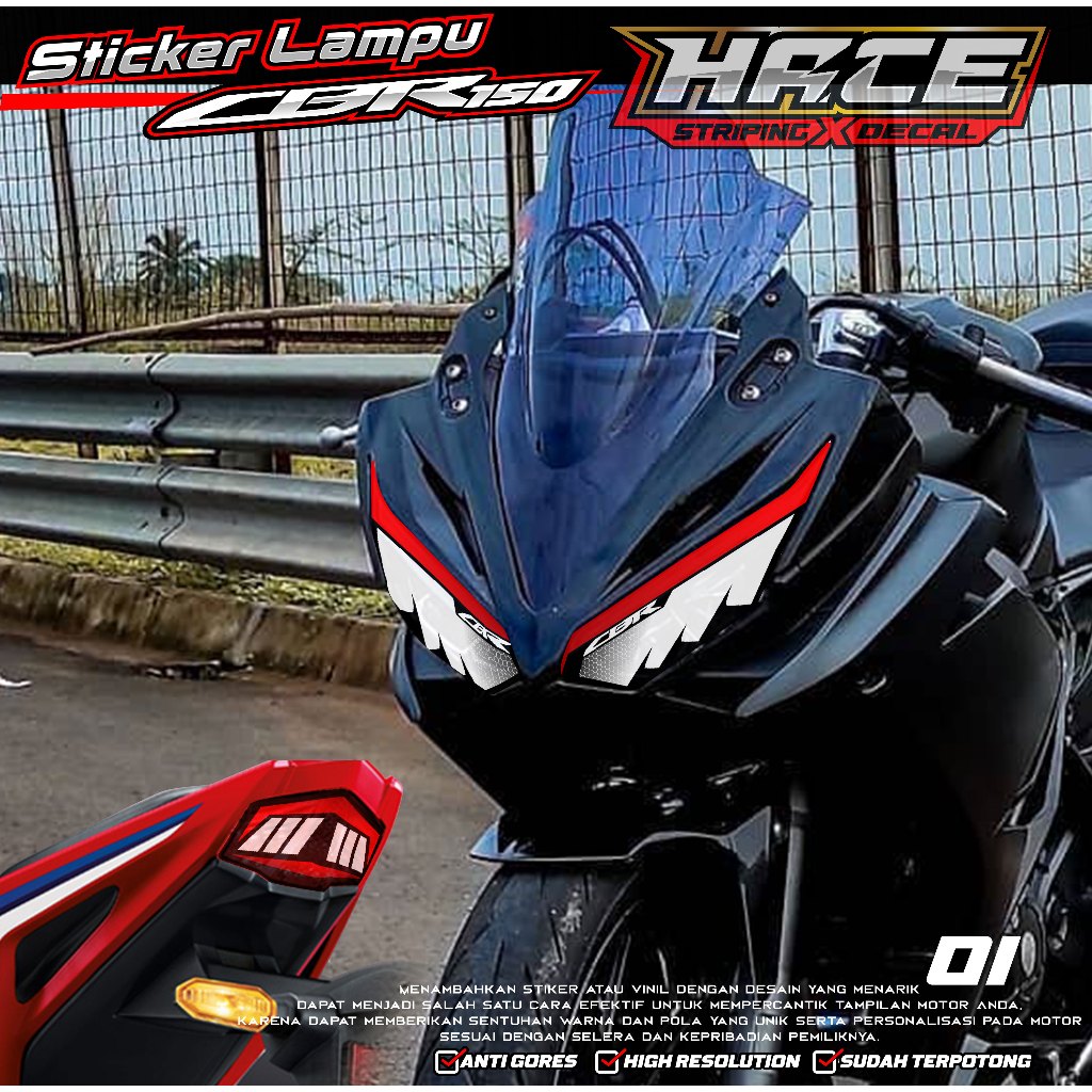 KODE 01 STIKER TRANSPARAN LAMPU CBR 150R FACELIFT 2019 - STIKER LAMPU CBR 150R 2019 SIMPLE TERBARU