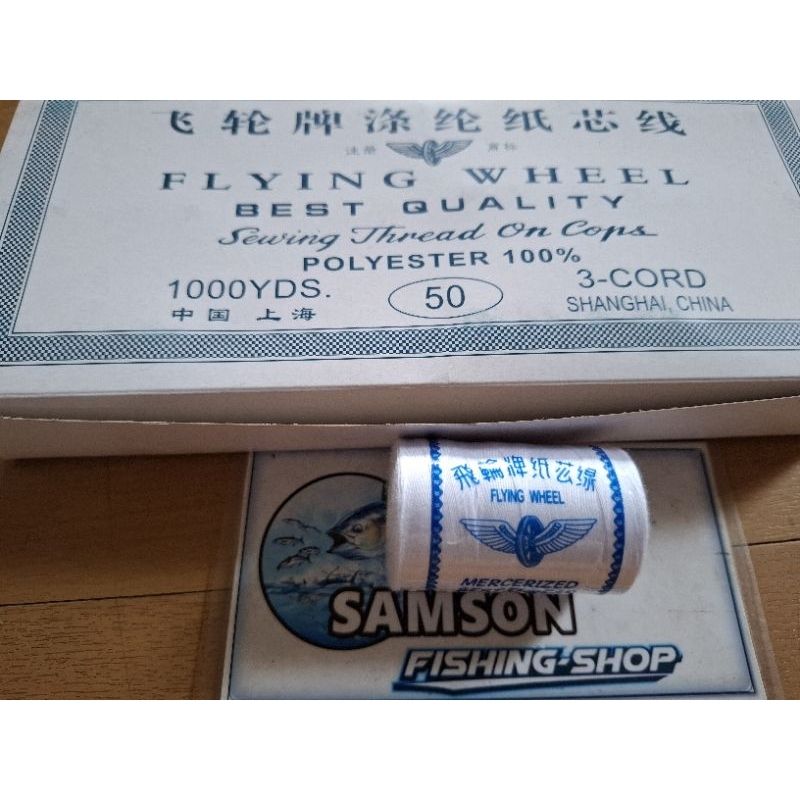 1 gulung benang jahit fw 3 cord warna putih flying wheel