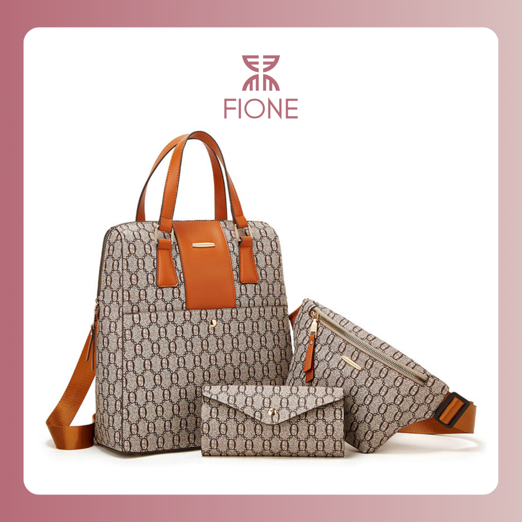 Fione 23806 Tas Ransel Wanita, Tas Kulit Wanita Satu Set
