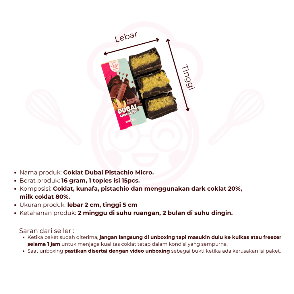 

Coklat Dubai Pistachio Kunafa Micro 15pcs FREE TOPLES