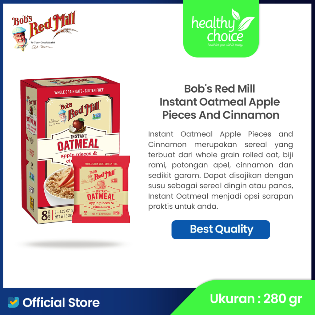 

Bob's Red Mill Instant Oatmeal Packets Apple Cinnamon 9.88 oz 280 gr