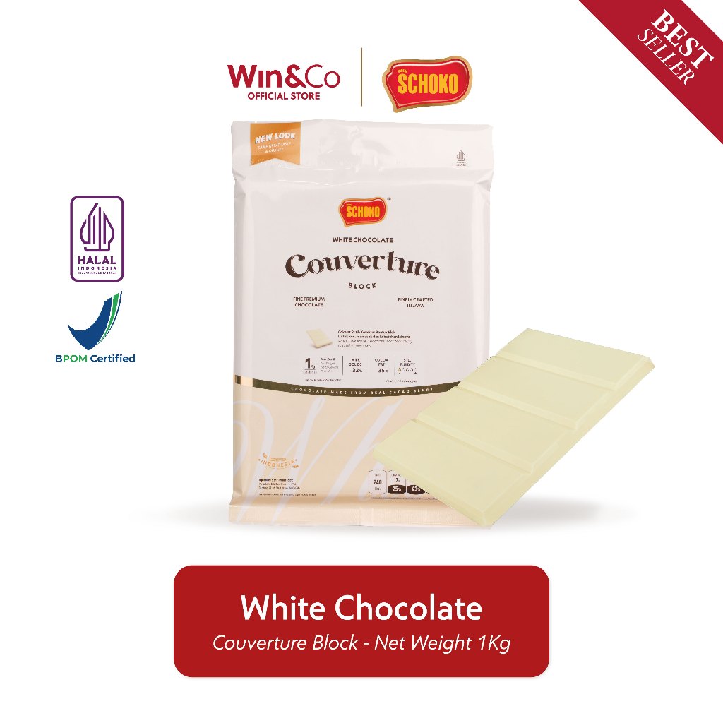 

SCHOKO White Chocolate Couverture Block - 1 Kg / Coklat Kovertur