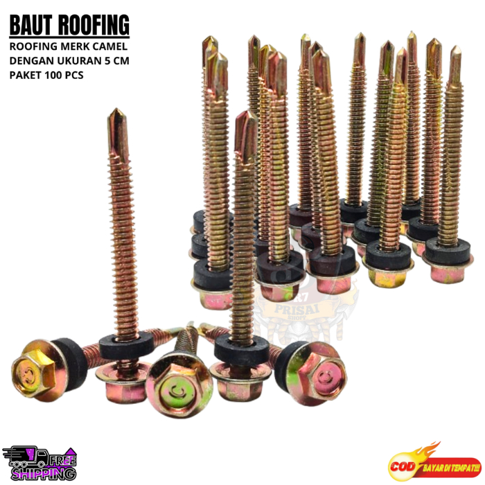 Baut Roofing Ukuran 5cm 1Bungkus isi 100pcs/Baut Roofing  Kepala Kunci 8/Skrup Roofing 5cm CAMEL CML