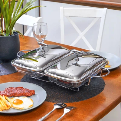 Appetite 1.8 Ltr Casserole 2 Sekat chafing dish / tempat prasmanan Oval / pemanas wadah saji makanan