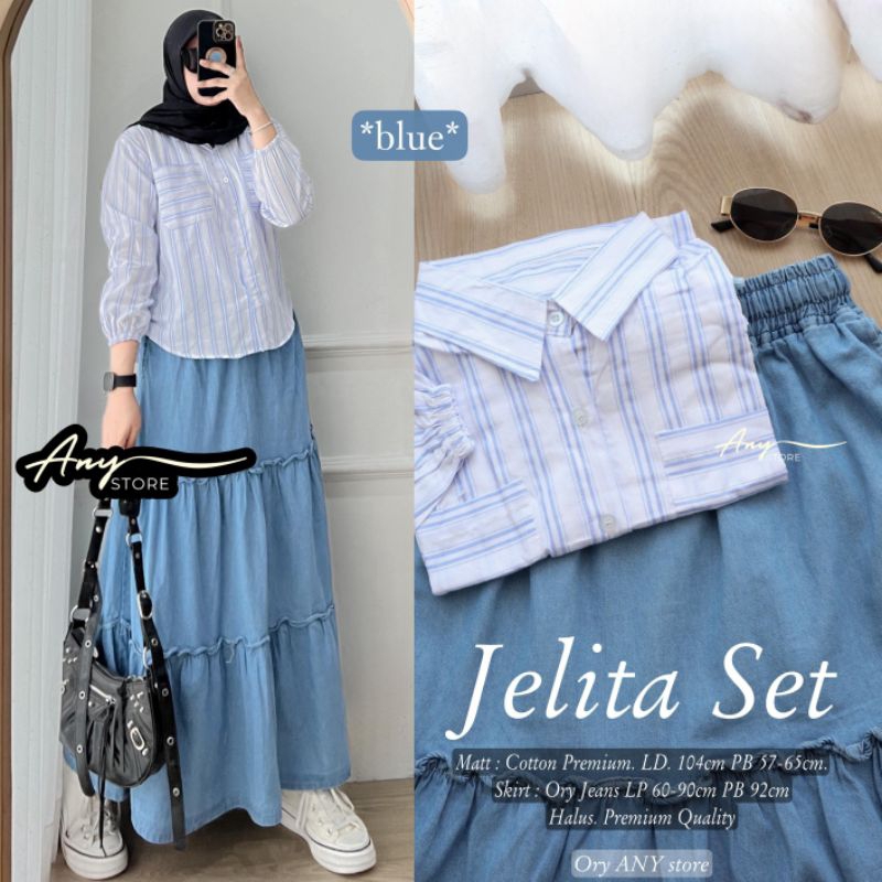 JELITA SET ANY | setelan rok Premium | one set rok jeans kemeja katun