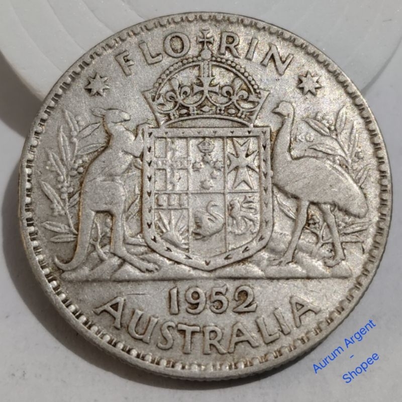 W.29-- 1 PC KOIN PERAK KUNO ASLI FLORIN GEORGIVS VI TH 1952. -- SILVER COIN ---