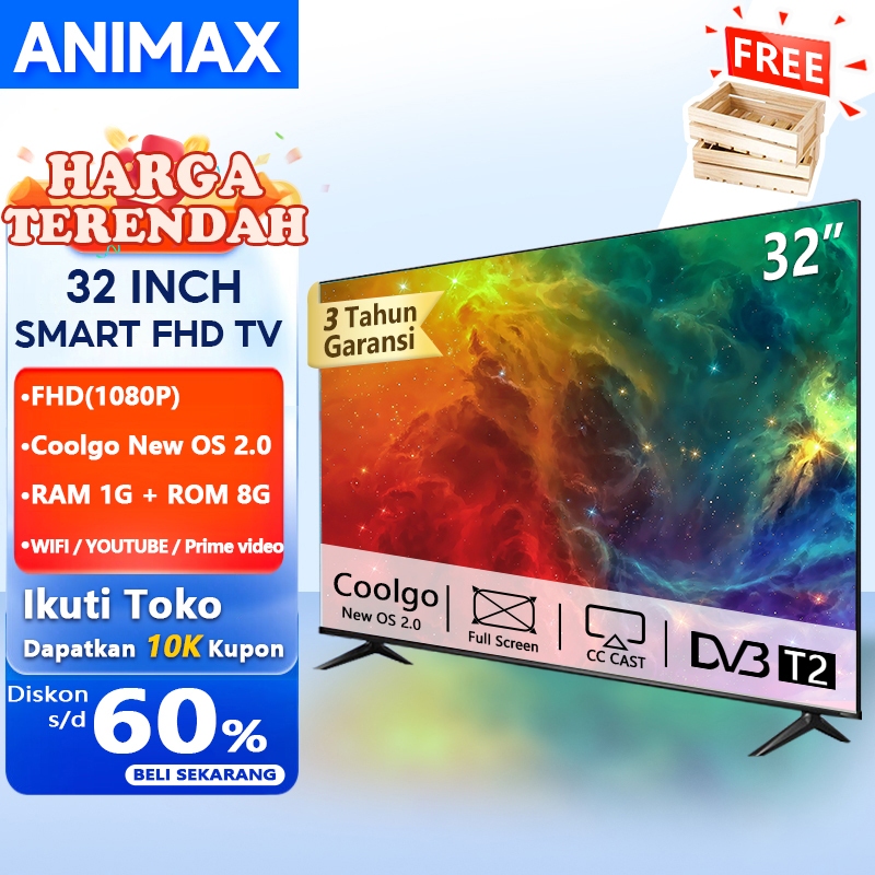 Animax Smart TV Android 32 Inch TV Digital 32 inch Televisi LED FHD WIFI-Youtube-Web Browser