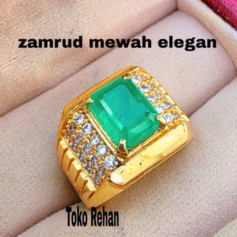 Cincin Batu Zamrud Elegan Alpaka Microsetting