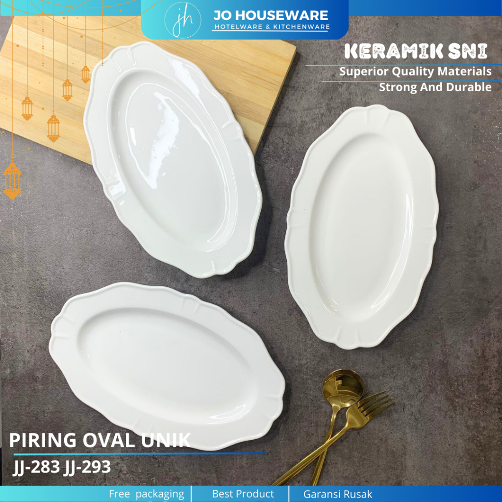 Piring Oval Unik Keramik Premium putih polos / Piring Leorah piring hotelware serbaguna