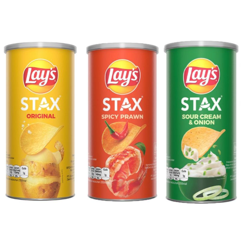 

Lay's Stax Keripik Kentang Rasa Udang Pedas sour cream onion original