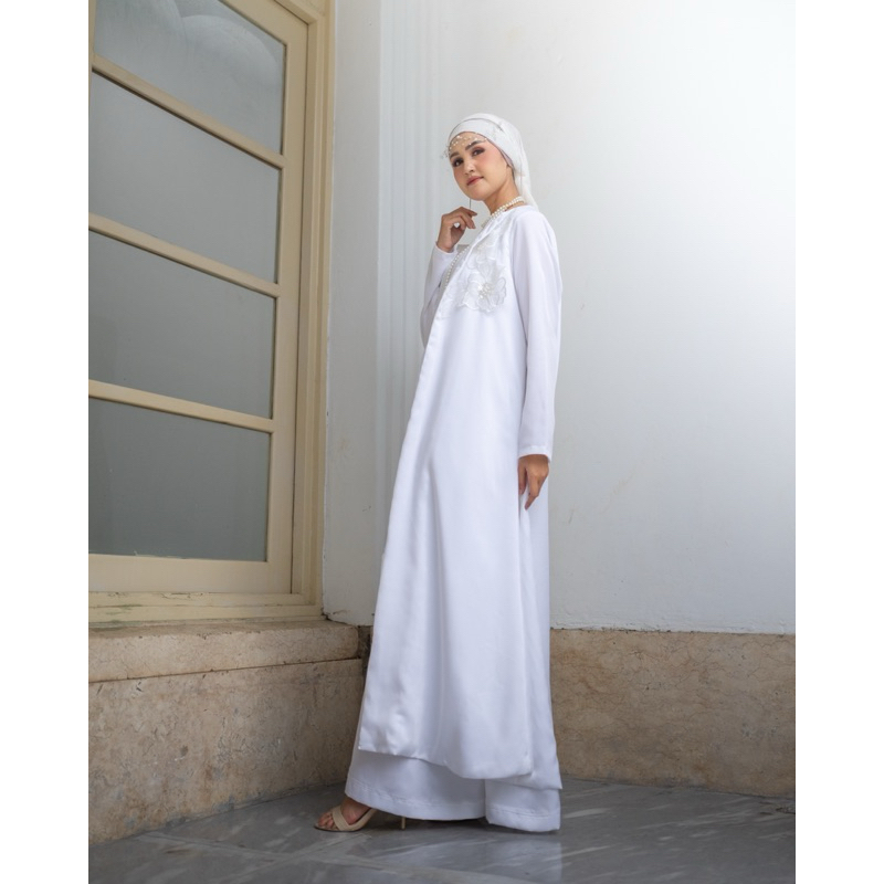 Mahira Dress Outer Mouca Premium Gamis Outer Putih