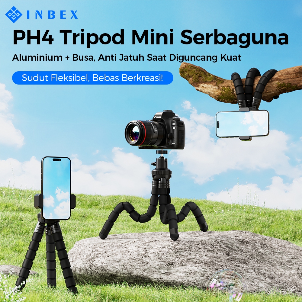 INBEX PH4 Tripod Gurita Mini Holder Hp tongsis Light Anti Goyang & Anti Slip Cocok Live Naik Motor