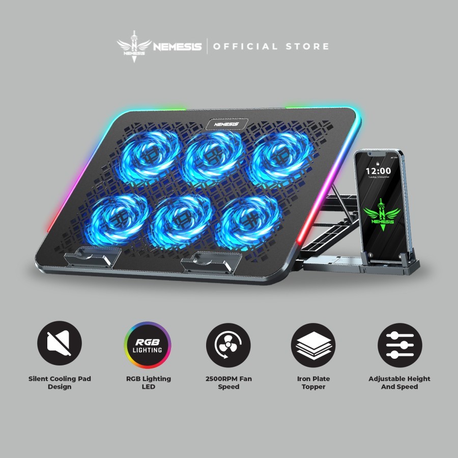 Cooling Pad Plat Topper 6 Fan RGB with Phone Holder Nemesis WINDTALKER AX1