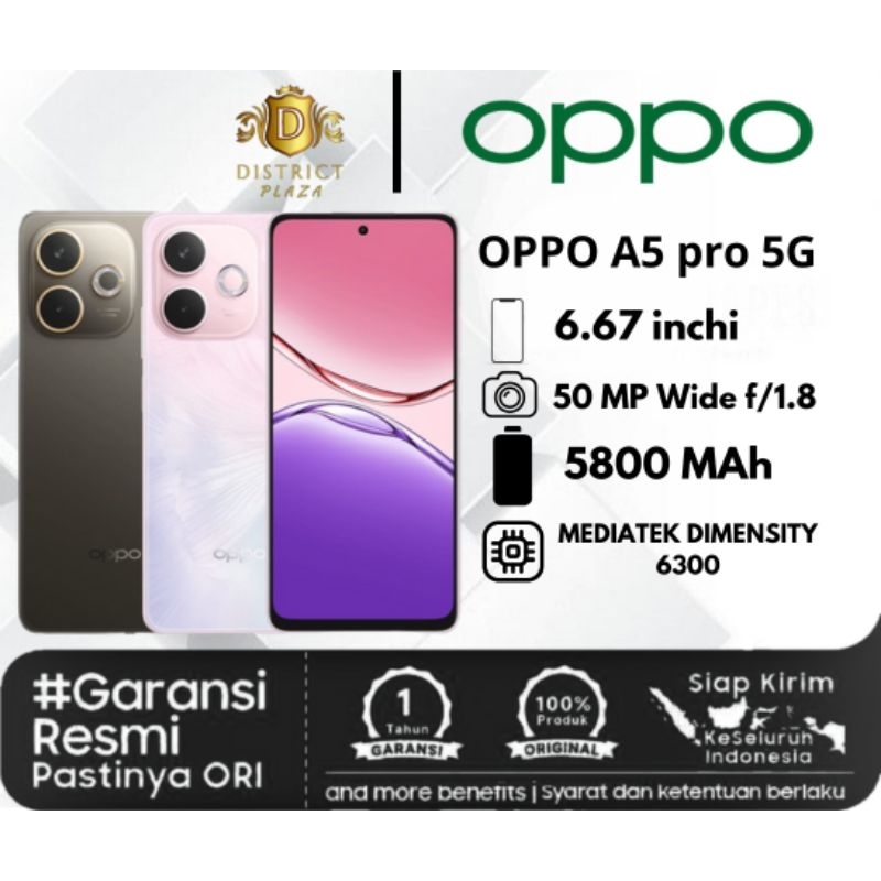 Oppo A5 Pro 5G Ram 8/256Gb Bergaransi Resmi Free TWS Oppo Terbaru 2025