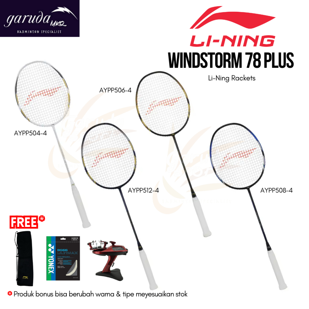 RAKET BADMINTON LINING WINDSTORM 78+ / LINING WIND STORM 78+ / WS 78 PLUS
