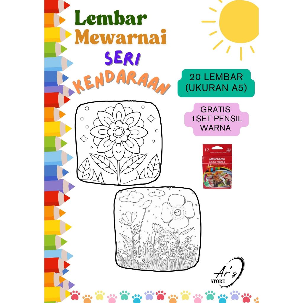 

Lembar Kertas Mewarnai Anak TK SD PAUD/Ukuran A5/Murah Meriah/Tema 2