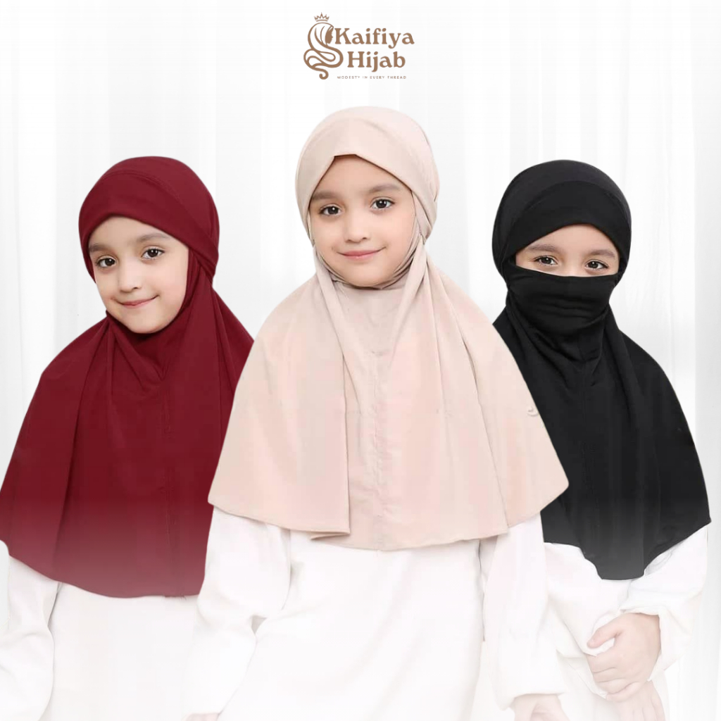 Jilbab Anak Syari Itiqaf Kids Set Cadar Niqab Jersey Adem Tali Belakang Terbaru
