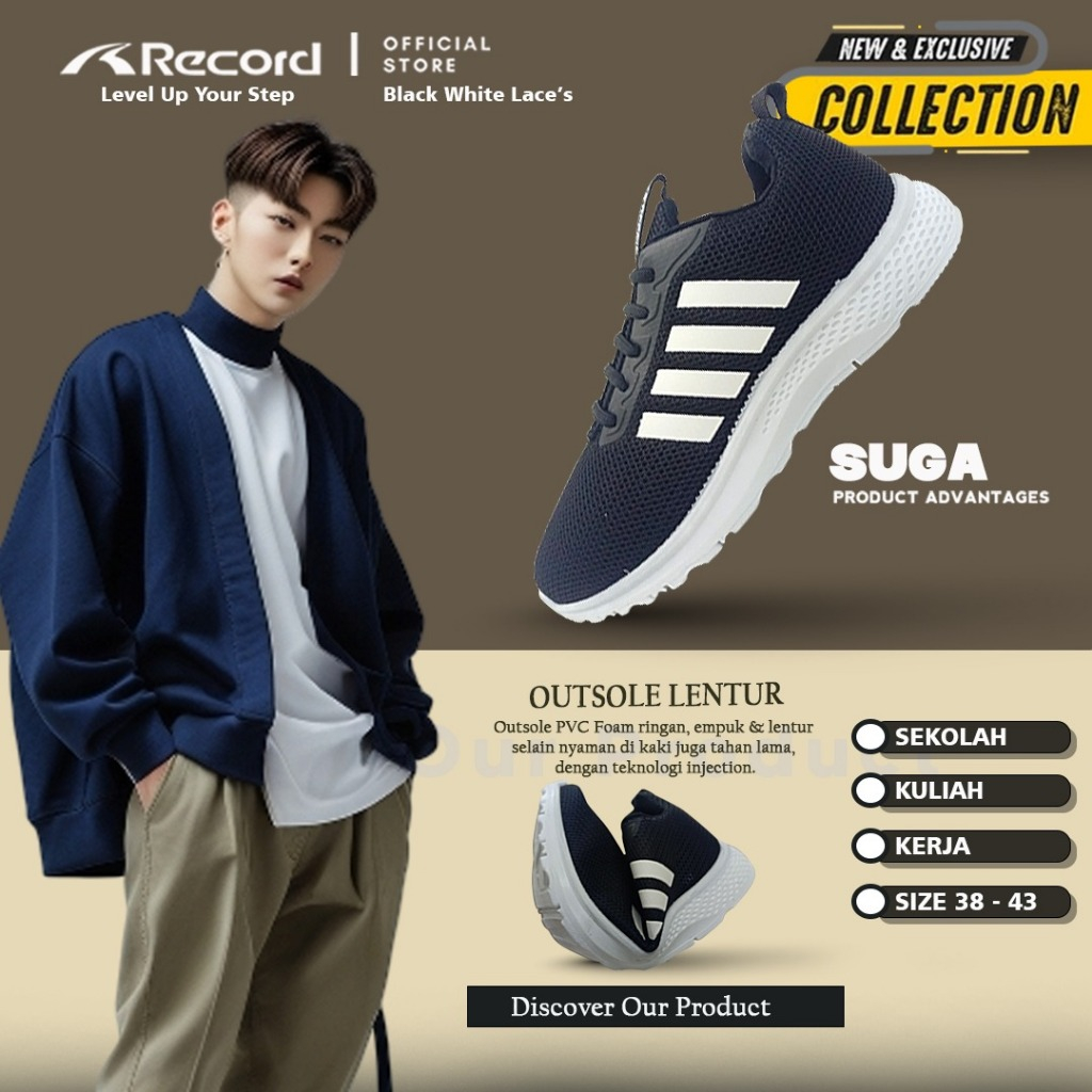 SUGA SEPATU KAKI JUMBO/BESAR SEKOLAH ANAK SMP - KERJA PRIA HITAM/PUTIH FASHION/KASUAL/OLAHRAGA 38-43