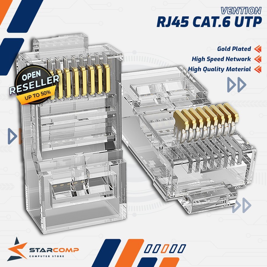 RJ45 Vention IDDR0 Cat.6 Network Connector RJ45 Transparant