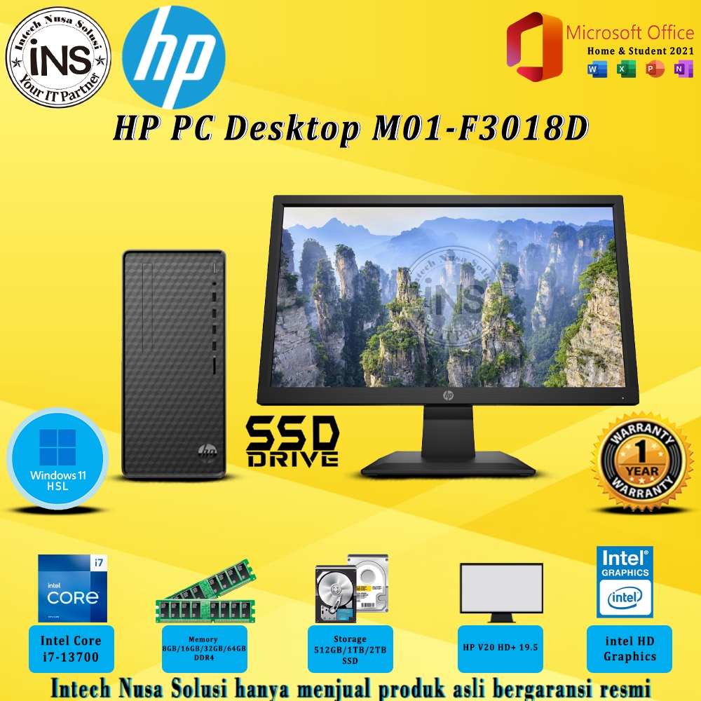 HP PC Desktop M01-F3017D i7-13700 64GB 512GB SSD+HDD 1TB SATA HP HP V22VE G5 WIN11HSL+OHS2021 1YR