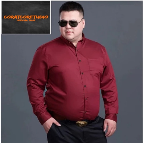 Surabaya Hem Laki Kemeja Pria Reguler Slim Fit Panjang Polos Kancing Kantong Saku MERAH MAROON HATI 
