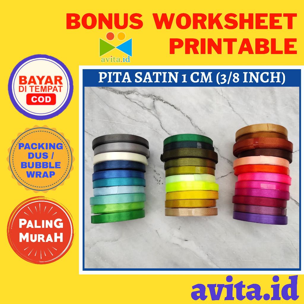 

avita.id Pita Satin 10mm / Pita Satin 3/8 inch Per Roll / Pita Satin untuk Buket Dekorasi Hiasan