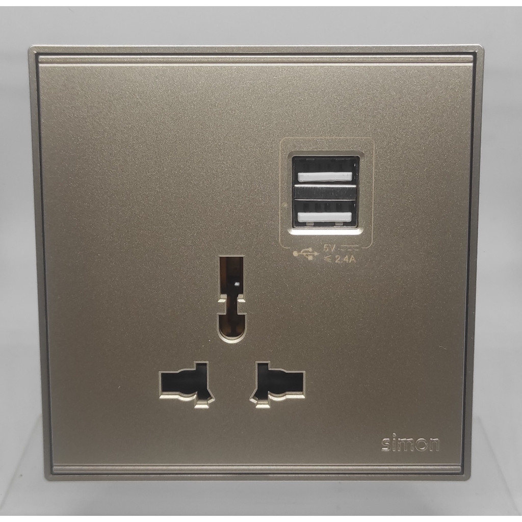 SIMON E6 CHAMPAGNE UNIVERSAL SOCKET / MULTI SOCKET W/ USB CHARGER