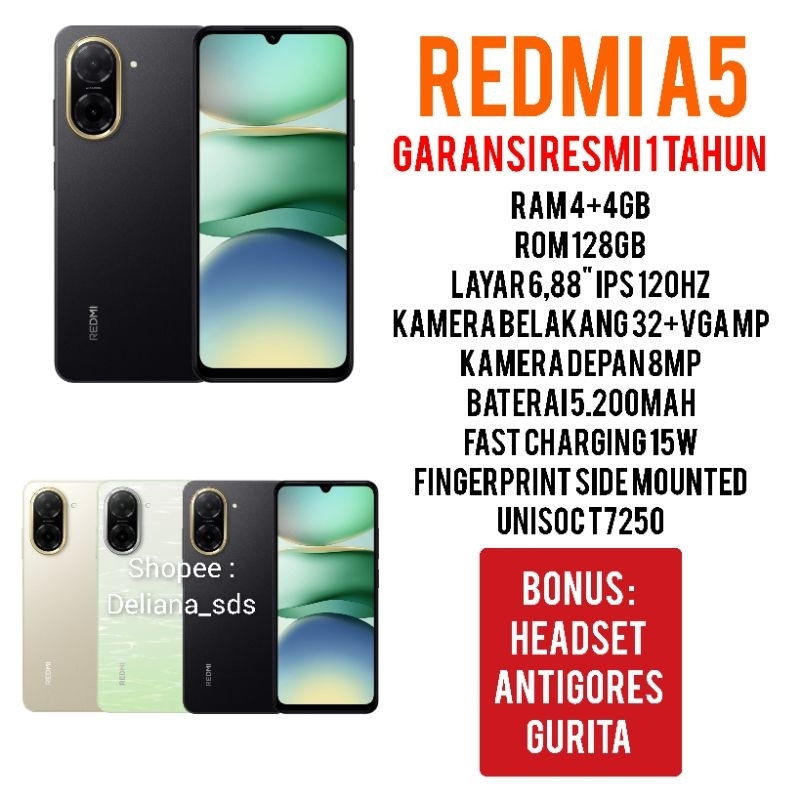 Redmi A5 4/128 4+4/128 8/128 Garansi Resmi 1 Tahun Redmi A5 4+4/128 Redmi A5 8/128 Xiaomi A5 4/128 X
