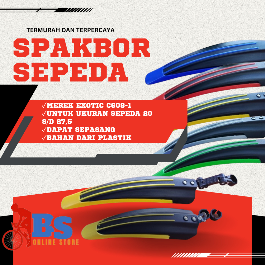 PROMO SPAKBOR SEPEDA GUNUNG BMX UKURAN 20, 24, 26 27.Fender spakbor Mudguard sepeda BMX, MTB Merek E