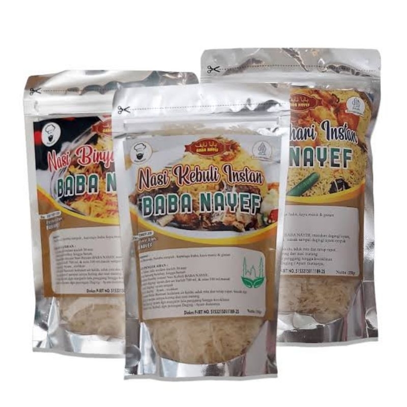 

Nasi Biryani, Kabsah, Mandhi, Bukhani, Instan Baba Nayef Beras Basmati Plus Bumbu 350gr