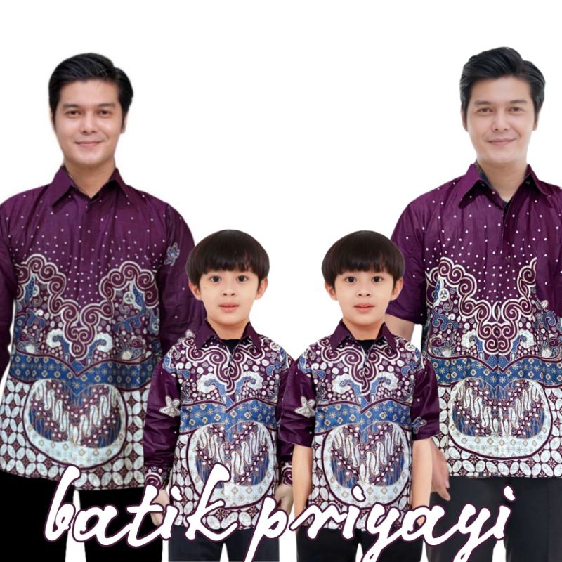 Kemeja Batik Anak Laki laki Warna Burgundy Ungu Batik Pria Dewasa Couple Batik Ayah dan Anak Laki La