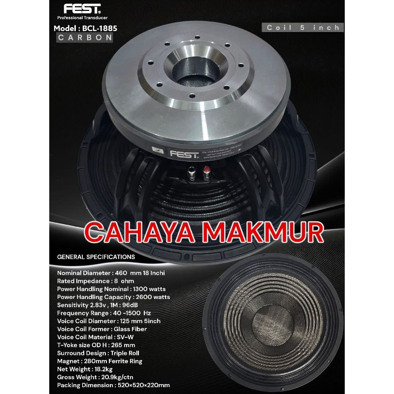 Speaker Component Fest BCL 1885 CARBON Original 18 inch Coil 5 inch