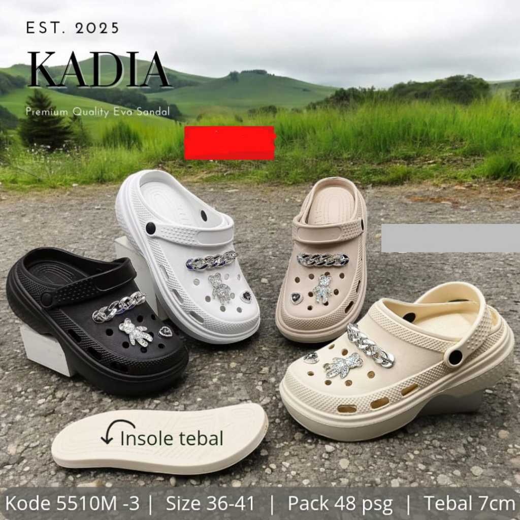 5510 M-3 / REAL PIC Sandal Bakpao Baim Croc Karet Jelly Eva Wanita Chain Rante Rantai Teddy Bear Hit