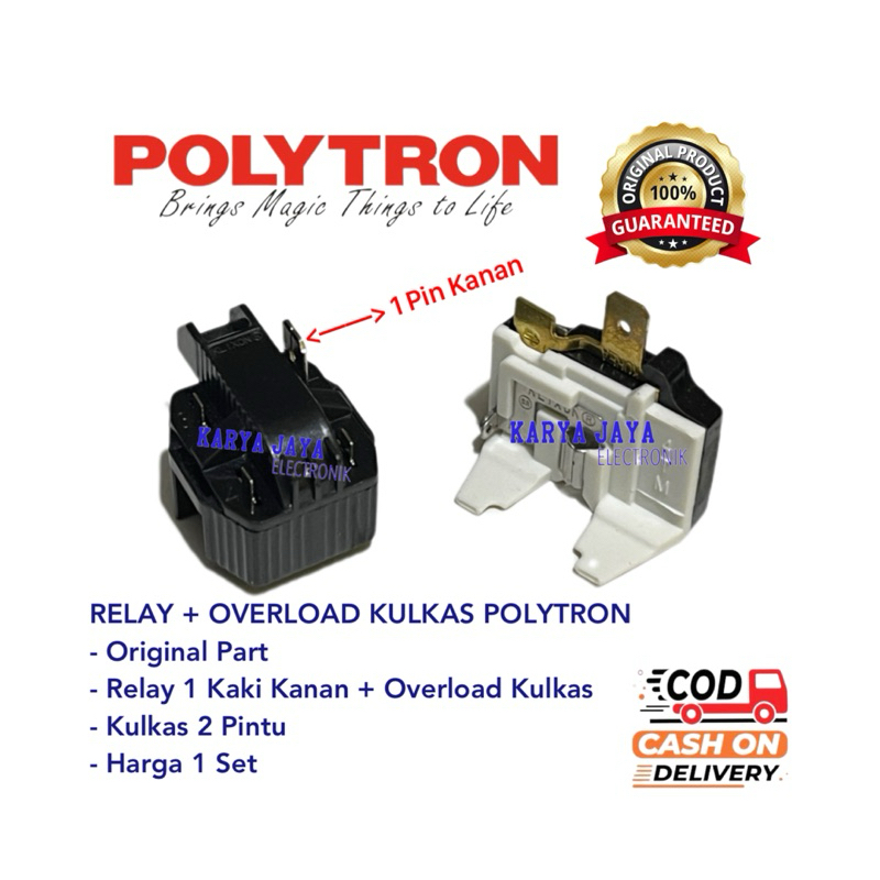 1 Set Relay 1 Pin Kanan Dan Overload Kulkas Polytron 2 Pintu Original / Relay Kulkas Polytron 2 Pint