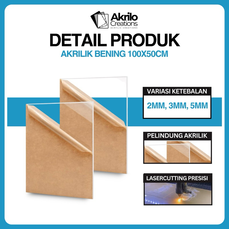 

HenJO Akrilik Lembaran 100x50 CM Acrylic Transparan 2mm 3mm 5mm 50X100CM Bahan Akrilik