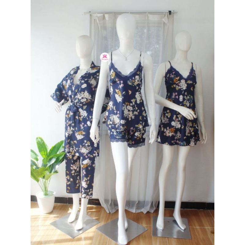 Miss Isyana Set Kimono 5 in 1 Paket Hemat Seserahan Lingerie Silk Isi 5pcs Lingerie Motif Floral Can