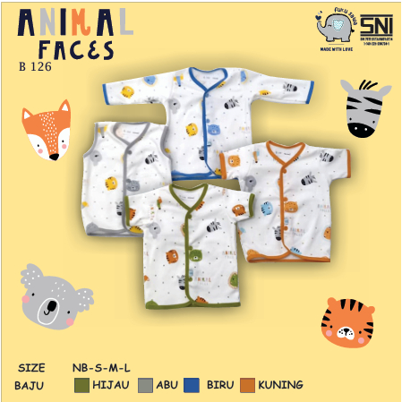BAJU ANAK LAKI BAJU BABY BAJU BABY NEWBORN KUTUNG MOTIF ANIMAL FACE BY FUKUSAWA