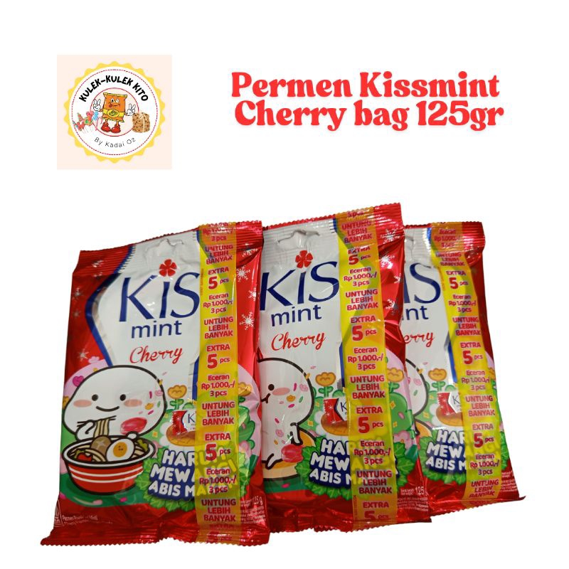 

3 bag permen kiss mint rasa Cherry kemasan 125 gr