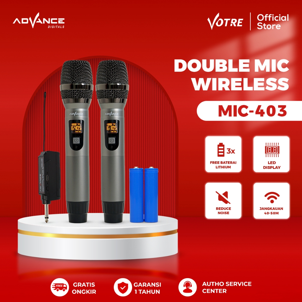 Advance MIC-403 Mic Double UHF Box Mic Alumunium Recharger Garansi Resmi 1 Tahun